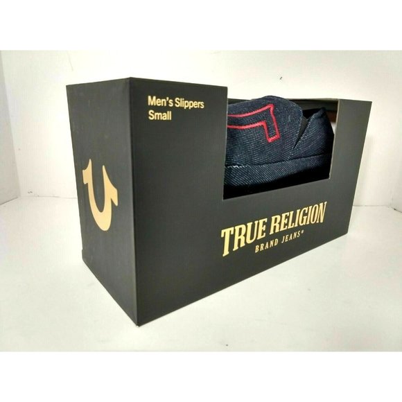 TRUE RELIGION Men's Denim Style Slippers / House Shoes‎ SIZE SMALL (7-8) NIB - Picture 2 of 5